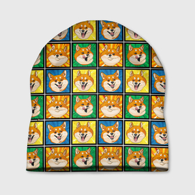 Шапка 3D с принтом Разноцветная плитка (сибы) в Белгороде, 100% полиэстер | универсальный размер, печать по всей поверхности изделия | dog | shiba | shiba inu | абстракция | сиба | сиба ину | японская собака