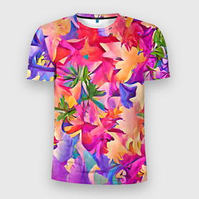 Мужская футболка 3D Slim с принтом Цветочные бутоны в Новосибирске, 100% полиэстер с улучшенными характеристиками | приталенный силуэт, круглая горловина, широкие плечи, сужается к линии бедра | abtsraction | art | bright | colors | flowers | nature | plants | positive | summer | абстракция | бутоны | веселый | краски | лето | позитивный | природа | растения | рисунок | фееричный | цвета | цветы | яркие