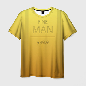 Мужская футболка 3D с принтом Золотой мужчина (DR) в Тюмени, 100% полиэфир | прямой крой, круглый вырез горловины, длина до линии бедер | 999 проба | драгоценный металл | желтый металл | золото | золотой мужчина | золотой слиток | слиток | слиток золота