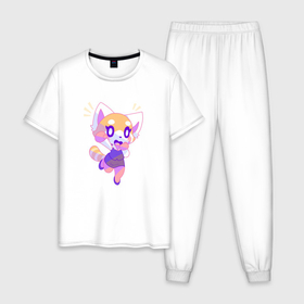 Мужская пижама хлопок с принтом Удивлённая Рэцуко | Aggretsuko , 100% хлопок | брюки и футболка прямого кроя, без карманов, на брюках мягкая резинка на поясе и по низу штанин
 | aggressive retsuko | aggretsuko | anime | retsuko | агрессивная рэцуко | аниме | анимэ | рэцуко