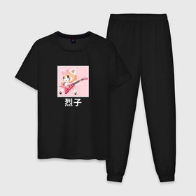 Мужская пижама хлопок с принтом Рэцуко с гитарой | Aggretsuko в Тюмени, 100% хлопок | брюки и футболка прямого кроя, без карманов, на брюках мягкая резинка на поясе и по низу штанин
 | aggressive retsuko | aggretsuko | anime | retsuko | агрессивная рэцуко | аниме | анимэ | рэцуко