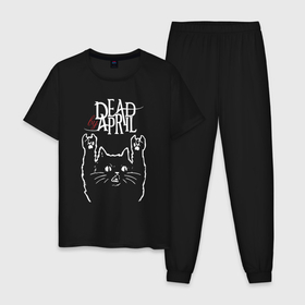 Мужская пижама хлопок с принтом Dead by April Рок кот в Курске, 100% хлопок | брюки и футболка прямого кроя, без карманов, на брюках мягкая резинка на поясе и по низу штанин
 | dba | dead by april | metal | rock | группы | дэд бай эйприл | метал | музыка | рок | рок кот | роккот
