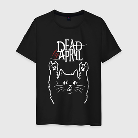 Мужская футболка хлопок с принтом Dead by April Рок кот в Новосибирске, 100% хлопок | прямой крой, круглый вырез горловины, длина до линии бедер, слегка спущенное плечо. | dba | dead by april | metal | rock | группы | дэд бай эйприл | метал | музыка | рок | рок кот | роккот