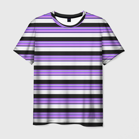 Мужская футболка 3D с принтом В ПОЛОСКУ | ПАТТЕРН 80х в Санкт-Петербурге, 100% полиэфир | прямой крой, круглый вырез горловины, длина до линии бедер | абстракция | белый | летний | модный | паттерн | полосатая | полоску | свежий | синий | топовый | фиолетовый