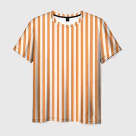 Мужская футболка 3D с принтом ПОЛОСКИ | ОРАНЖЕВЫЙ в Новосибирске, 100% полиэфир | прямой крой, круглый вырез горловины, длина до линии бедер | Тематика изображения на принте: абстракция | белый | летний | модный | оранжевый | паттерн | полосатая | полоски | полоску | топовый