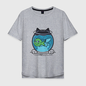 Мужская футболка хлопок Oversize с принтом KOTOFEY AND AQUARIUM в Белгороде, 100% хлопок | свободный крой, круглый ворот, “спинка” длиннее передней части | аквариум | животные | забавные | красочные | рыбка | синий