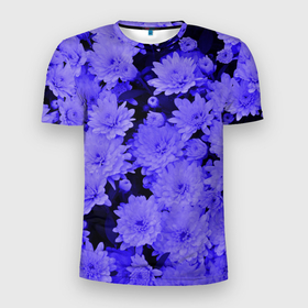Мужская футболка 3D Slim с принтом Хризантемы | Сhrysanthemums в Тюмени, 100% полиэстер с улучшенными характеристиками | приталенный силуэт, круглая горловина, широкие плечи, сужается к линии бедра | Тематика изображения на принте: blue | flower | flowers | plant | purple | весна | лепестки | летний | летняя | лето | листья | на каждый день | на лето | осень | поле | растение | сиреневый | фиолетовые цветы | фиолетовый цветок | флора | цветок