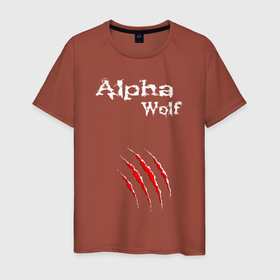 Мужская футболка хлопок с принтом Alpha Wolf (Альфа Волк) в Новосибирске, 100% хлопок | прямой крой, круглый вырез горловины, длина до линии бедер, слегка спущенное плечо. | alpha wolf | wolf | альфа волк | бирюк | волк | волки | волчара | волчица | волчок | волчонок | дикий | животное | зверь | койот | переярок | серый | хищник | шакал