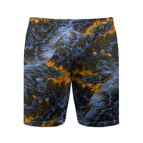 Мужские шорты спортивные с принтом Оранжево Синяя Вулканическая Лава в Белгороде,  |  | lava | volcanic | volcano | вулкан | вулканическая | лава | оранжевый | природа | синий