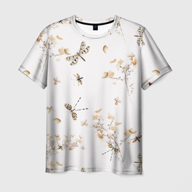 Мужская футболка 3D с принтом Цветы и Стрекозы , 100% полиэфир | прямой крой, круглый вырез горловины, длина до линии бедер | flowers | букет | природа | растение | стрекозы | флора | цветы