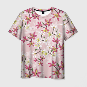 Мужская футболка 3D с принтом Цветы Розовые Плюмерии в Санкт-Петербурге, 100% полиэфир | прямой крой, круглый вырез горловины, длина до линии бедер | flowers | букет | плюмерии | природа | растение | розовый | флора | цветы