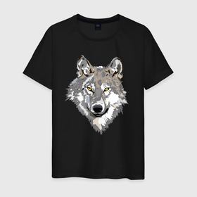Мужская футболка хлопок с принтом Волчья морда в Санкт-Петербурге, 100% хлопок | прямой крой, круглый вырез горловины, длина до линии бедер, слегка спущенное плечо. | wolf | бирюк | волк | волки | волчара | волчица | волчок | волчонок | голова | дикий | животное | зверь | койот | переярок | серый | хищник | шакал