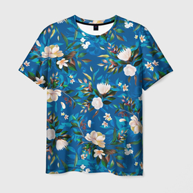 Мужская футболка 3D с принтом Цветы Синий Сад в Санкт-Петербурге, 100% полиэфир | прямой крой, круглый вырез горловины, длина до линии бедер | flowers | букет | природа | растение | сад | синий | флора | цветы