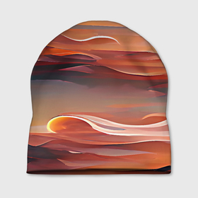 Шапка 3D с принтом Буря в пустыне , 100% полиэстер | универсальный размер, печать по всей поверхности изделия | abstraction | bright | dark | desert | horizon | light | nature | sun | sunset | абстракция | горизонт | закат | пейзаж | природа | пустыня | свет | солнце | темная