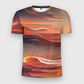 Мужская футболка 3D Slim с принтом Буря в пустыне , 100% полиэстер с улучшенными характеристиками | приталенный силуэт, круглая горловина, широкие плечи, сужается к линии бедра | abstraction | bright | dark | desert | horizon | light | nature | sun | sunset | абстракция | горизонт | закат | пейзаж | природа | пустыня | свет | солнце | темная