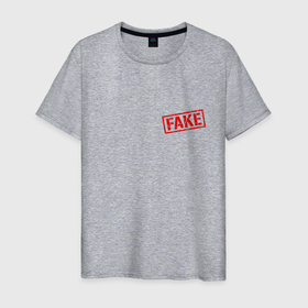 Мужская футболка хлопок с принтом Написано, что Fake в Екатеринбурге, 100% хлопок | прямой крой, круглый вырез горловины, длина до линии бедер, слегка спущенное плечо. | fake | имитация | ложный | надпись | ненастоящий | обман | подделка | фальсификат | фальсификация | фальшивка | фейк | фэйк