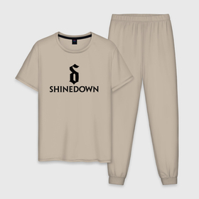 Мужская пижама хлопок с принтом Shinedown лого с эмблемой в Курске, 100% хлопок | брюки и футболка прямого кроя, без карманов, на брюках мягкая резинка на поясе и по низу штанин
 | brent smith | shinedown | брент смит | группа | музыка | рок | рок группа