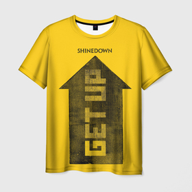 Мужская футболка 3D с принтом Shinedown   GET UP в Петрозаводске, 100% полиэфир | прямой крой, круглый вырез горловины, длина до линии бедер | brent smith | shinedown | брент смит | группа | музыка | рок | рок группа