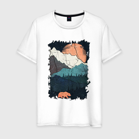Мужская футболка хлопок с принтом Медвежье путешествие в Петрозаводске, 100% хлопок | прямой крой, круглый вырез горловины, длина до линии бедер, слегка спущенное плечо. | 