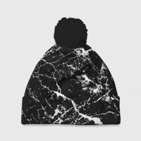 Шапка 3D c помпоном с принтом Текстура чёрного мрамора   Texture of black marble в Белгороде, 100% полиэстер | универсальный размер, печать по всей поверхности изделия | Тематика изображения на принте: fashion | marble | stone | texture | камень | мода | мрамор | текстура