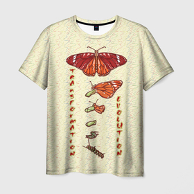 Мужская футболка 3D с принтом Эволюция и трансформация в Тюмени, 100% полиэфир | прямой крой, круглый вырез горловины, длина до линии бедер | evolution | transformation | бабочка | бабочки | биология | гусеница | куколка | мотивация | мотылек | мотыль | надпись на английском | насекомые | прикольная надпись | природа | символизм | трансформация