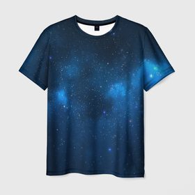 Мужская футболка 3D с принтом Космическая ночь в Новосибирске, 100% полиэфир | прямой крой, круглый вырез горловины, длина до линии бедер | outer space | space | universe with stars | вселенная | вселенная со звездами | галактика | звезды | космическая ночь | космос