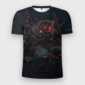 Мужская футболка 3D Slim с принтом Тлеющий розы в Петрозаводске, 100% полиэстер с улучшенными характеристиками | приталенный силуэт, круглая горловина, широкие плечи, сужается к линии бедра | пепел | роза | розы | серый | тлеющие | цветток