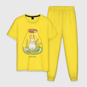 Мужская пижама хлопок с принтом Good times в Екатеринбурге, 100% хлопок | брюки и футболка прямого кроя, без карманов, на брюках мягкая резинка на поясе и по низу штанин
 | good times | животное | заец | зайчик | зая | зверь | кролик | морковка | мультяшный | оптимизм