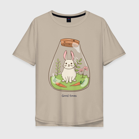 Мужская футболка хлопок Oversize с принтом Good times в Курске, 100% хлопок | свободный крой, круглый ворот, “спинка” длиннее передней части | Тематика изображения на принте: good times | животное | заец | зайчик | зая | зверь | кролик | морковка | мультяшный | оптимизм