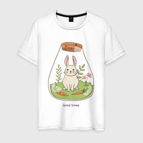 Мужская футболка хлопок с принтом Good times в Белгороде, 100% хлопок | прямой крой, круглый вырез горловины, длина до линии бедер, слегка спущенное плечо. | good times | животное | заец | зайчик | зая | зверь | кролик | морковка | мультяшный | оптимизм