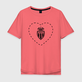 Мужская футболка хлопок Oversize с принтом Лого Monaco в сердечке в Белгороде, 100% хлопок | свободный крой, круглый ворот, “спинка” длиннее передней части | Тематика изображения на принте: club | football | logo | love | monaco | клуб | лого | монако | мяч | сердечко | символ | спорт | футбол | футболист | футболисты | футбольный