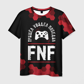 Мужская футболка 3D с принтом FNF Пришел, Увидел, Победил , 100% полиэфир | прямой крой, круглый вырез горловины, длина до линии бедер | fnf | friday | funkin | logo | night | игра | игры | лого | логотип | найт | победил | символ | соты | фанкин | фрайдей