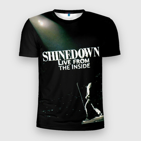 Мужская футболка 3D Slim с принтом Live From the Inside   Shinedown в Кировске, 100% полиэстер с улучшенными характеристиками | приталенный силуэт, круглая горловина, широкие плечи, сужается к линии бедра | brent smith | shinedown | брент смит | группа | музыка | рок | рок группа