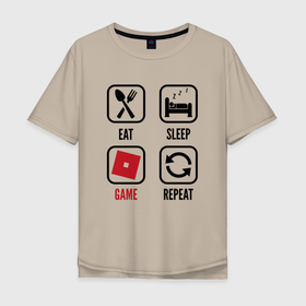 Мужская футболка хлопок Oversize с принтом Eat   Sleep   Roblox   Repeat в Новосибирске, 100% хлопок | свободный крой, круглый ворот, “спинка” длиннее передней части | eat sleep repeat | logo | roblox | игра | игры | лого | логотип | роблокс | символ