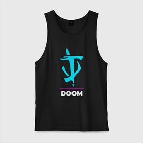 Мужская майка хлопок с принтом Символ Doom в неоновых цветах в Кировске, 100% хлопок |  | Тематика изображения на принте: doom | logo | neon | дум | игра | игры | лого | логотип | неон | символ