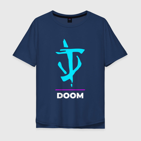 Мужская футболка хлопок Oversize с принтом Символ Doom в неоновых цветах , 100% хлопок | свободный крой, круглый ворот, “спинка” длиннее передней части | doom | logo | neon | дум | игра | игры | лого | логотип | неон | символ