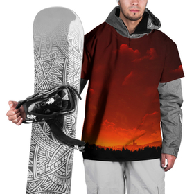 Накидка на куртку 3D с принтом Облака перед восходом солнца в Петрозаводске, 100% полиэстер |  | восход | закат | лес | небо | облака
