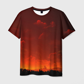 Мужская футболка 3D с принтом Облака перед восходом солнца в Санкт-Петербурге, 100% полиэфир | прямой крой, круглый вырез горловины, длина до линии бедер | Тематика изображения на принте: восход | закат | лес | небо | облака