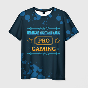 Мужская футболка 3D с принтом Игра Heroes of Might and Magic: PRO Gaming в Курске, 100% полиэфир | прямой крой, круглый вырез горловины, длина до линии бедер | heroes | heroes of might and magic | logo | magic | might | paint | pro | брызги | герои | игра | игры | краска | лого | логотип | магии | меча | символ