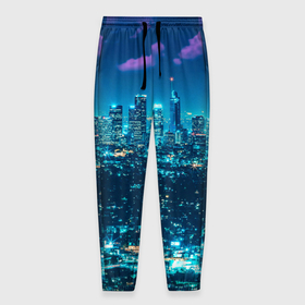 Мужские брюки 3D с принтом Вечер в Лос Анжелесе в Тюмени, 100% полиэстер | манжеты по низу, эластичный пояс регулируется шнурком, по бокам два кармана без застежек, внутренняя часть кармана из мелкой сетки | вечер | город | звезды | лос анжелес | мегаполис | небо | ночь