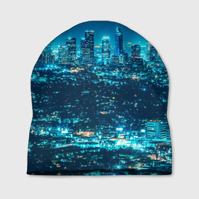 Шапка 3D с принтом Вечер в Лос Анжелесе в Петрозаводске, 100% полиэстер | универсальный размер, печать по всей поверхности изделия | вечер | город | звезды | лос анжелес | мегаполис | небо | ночь
