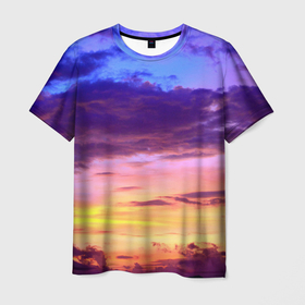 Мужская футболка 3D с принтом Небо на закате в Петрозаводске, 100% полиэфир | прямой крой, круглый вырез горловины, длина до линии бедер | cloud | восход | закат | небо | облака