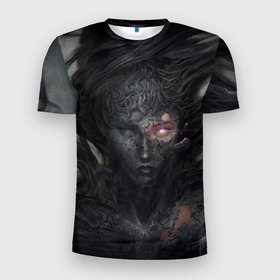 Мужская футболка 3D Slim с принтом Окаменелая девушка в Новосибирске, 100% полиэстер с улучшенными характеристиками | приталенный силуэт, круглая горловина, широкие плечи, сужается к линии бедра | Тематика изображения на принте: девушка | женщина | камень | окаменелая | супер сила | человек
