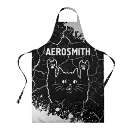 Фартук 3D с принтом Группа Aerosmith и Рок Кот в Тюмени, 100% полиэстер | общий размер — 65 х 85 см, ширина нагрудника — 26 см, горловина — 53 см, длина завязок — 54 см, общий обхват в поясе — 173 см. Принт на завязках и на горловине наносится с двух сторон, на основной части фартука — только с внешней стороны | aerosmith | band | metal | paint | rock | брызги | группа | кот | краска | рок | рок кот
