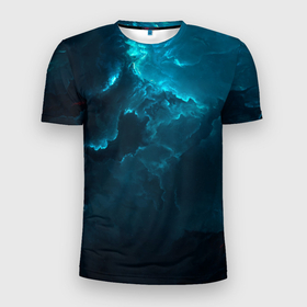Мужская футболка 3D Slim с принтом Облака и звезды в Екатеринбурге, 100% полиэстер с улучшенными характеристиками | приталенный силуэт, круглая горловина, широкие плечи, сужается к линии бедра | вселенная | галактика | звезды | комета | космос | небо | ночь | облака
