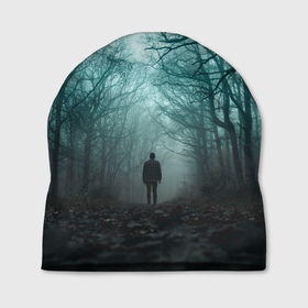 Шапка 3D с принтом Парень в лесу в Белгороде, 100% полиэстер | универсальный размер, печать по всей поверхности изделия | в лесу | деревья | дорога | лем | мрак | мужчина | парень | тропинка | туман