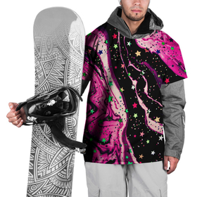 Накидка на куртку 3D с принтом Pink Night в Тюмени, 100% полиэстер |  | абстракция | волны | жидкость | звездочки | звезды | краска | линии