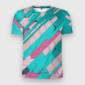 Мужская футболка 3D Slim с принтом Striped в Тюмени, 100% полиэстер с улучшенными характеристиками | приталенный силуэт, круглая горловина, широкие плечи, сужается к линии бедра | абстракция | вектор | картон | линии | полоски | трехцветная | трехцветный