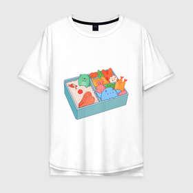 Мужская футболка хлопок Oversize с принтом SET OF FUN FOOD , 100% хлопок | свободный крой, круглый ворот, “спинка” длиннее передней части | Тематика изображения на принте: горох | набор | пища | рис | рыбка | суши