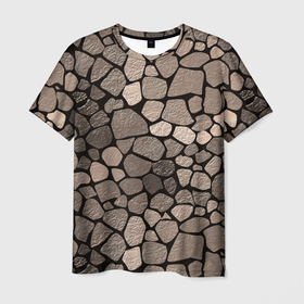 Мужская футболка 3D с принтом Черно коричневая текстура камня в Санкт-Петербурге, 100% полиэфир | прямой крой, круглый вырез горловины, длина до линии бедер | brown | stone | stone texture | абстрактный узор | каменная текстура | камень | коричневый